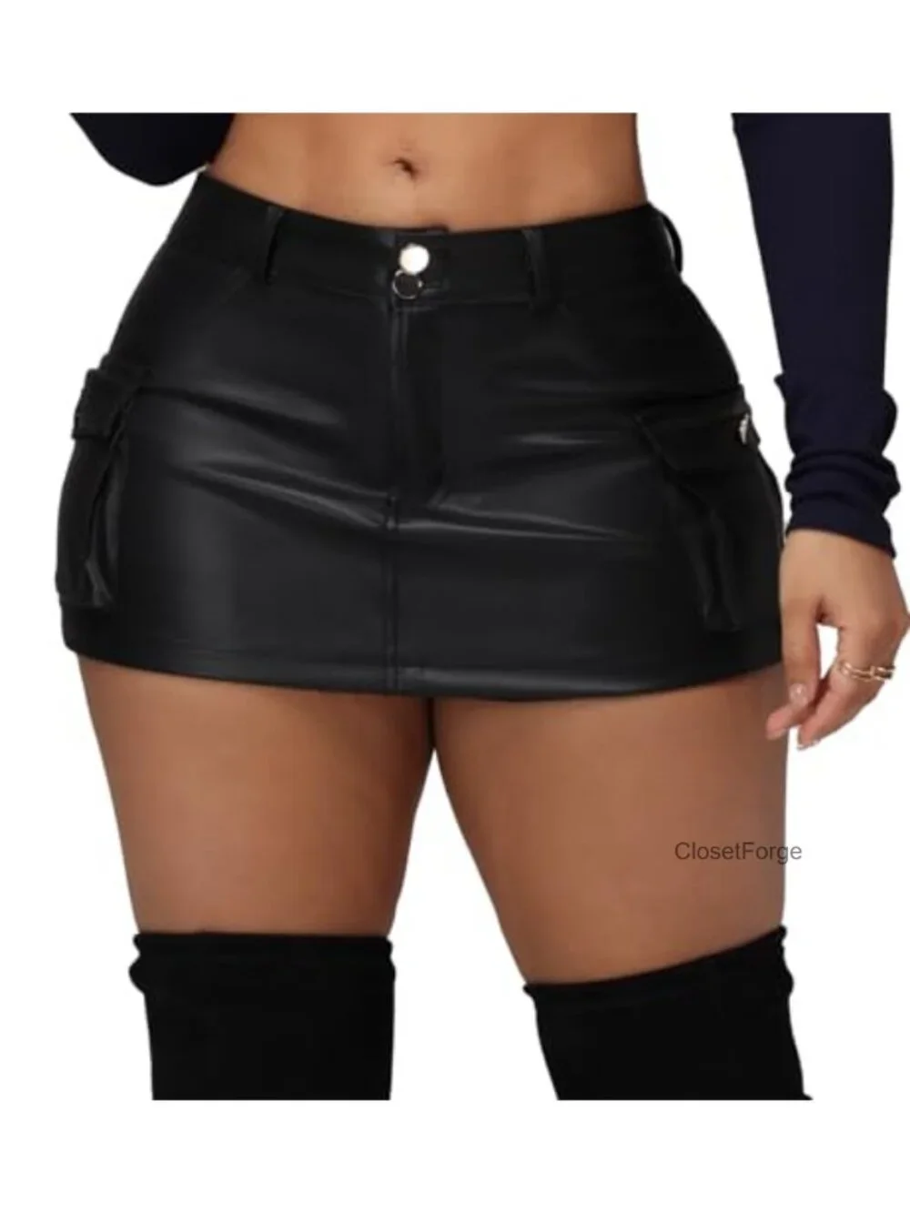 High Waist Faux Leather Skort with Pockets Y2K Bodycon Shorts
